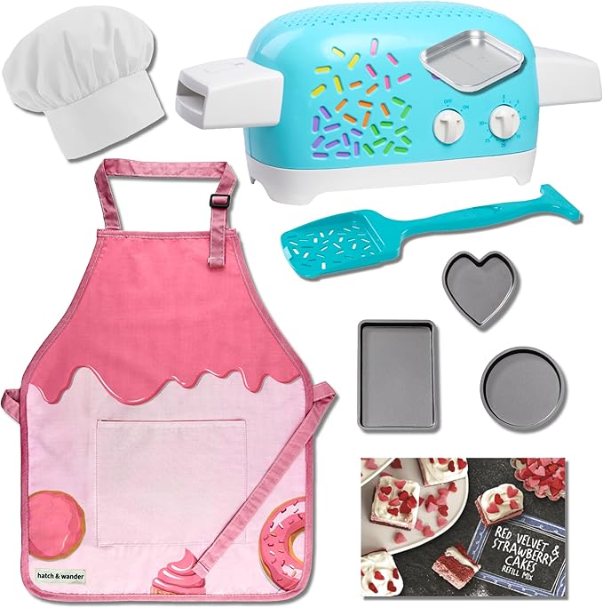 hatch & wander Kids Baking Set Bundle | Set of 3 hatch & wander Oven Pans | Oven | Oven Pan & Tool | Kids Apron & Chef Hat | 1 Mix (included mix may vary)