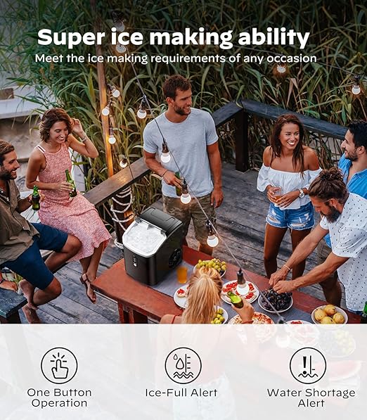 Nugget Ice Maker Countertop, Pellet Ice Machine with Self-Cleaning Function, Produces 33 lbs of Chewable Ice in 24 Hours, Sonic Ice Maker Perfect for Home Kitchens and Offices, Black