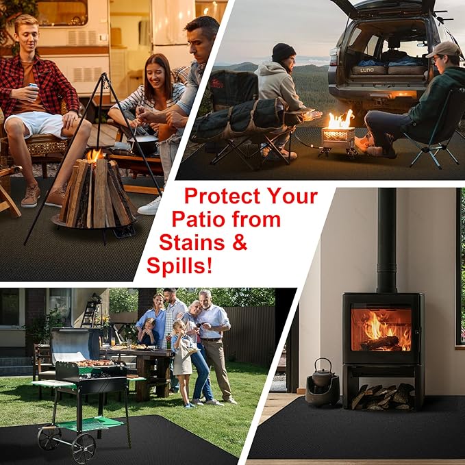 Extra Large 90 x 50 Inch Under Grill Mat for Outdoor Grill, Double-Sided Fireproof Deck & Patio Protector, Heat Resistant BBQ Mat, Waterproof & Oil-Proof for Charcoal, Gas Grill, Smoker, Fire Pit