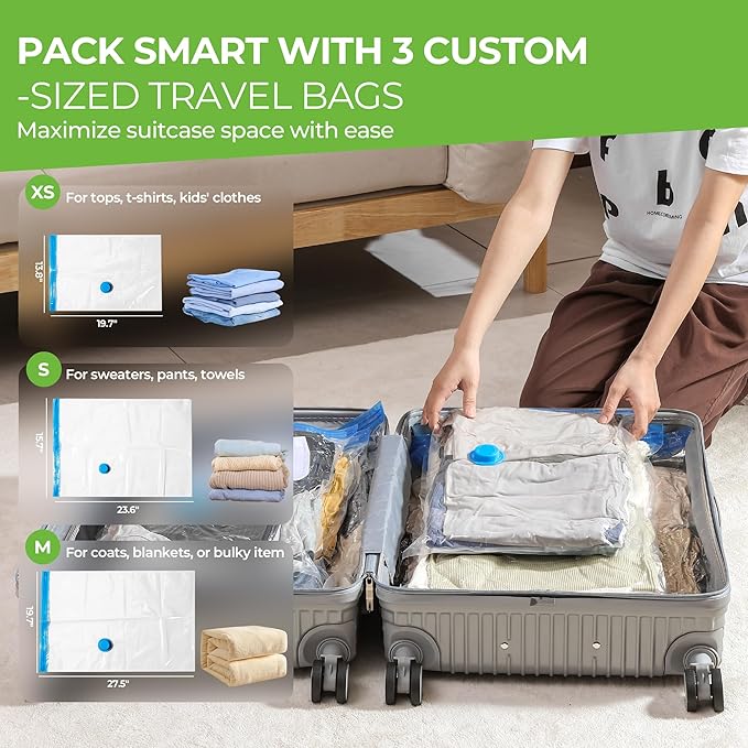 Vacuum Storage Bags for Travel - 12 Pack Compression Packing with Wireless Electric Pump for Luggage Vacuum Seal Bags for Clothes Suitcase Space Saver Organizer 4 XSmall/4 Small/4 Medium