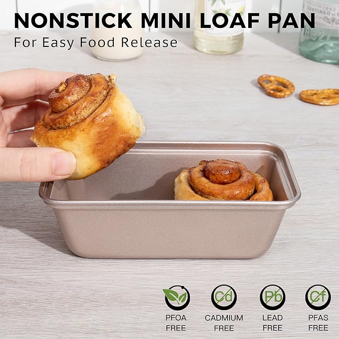 HONGBAKE Mini Loaf Pans for Baking, Nonstick Small Bread Pans of 3, 6 x 3.2 x 2 In Tiny Carbon Steel Small Baking Pans - Rose Gold