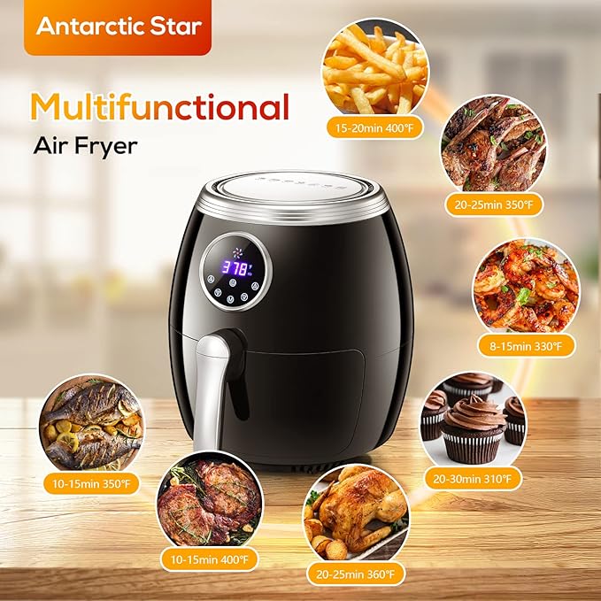 Antarctic Star Air Fryer,6 Quart (5.6 Liter) Electric Hot Air Fryers with LCD Control, Auto Shutoff & Nonstick Basket, Large Family Size with Oilless Cooker for Roasting/Baking/Grilling 1700W