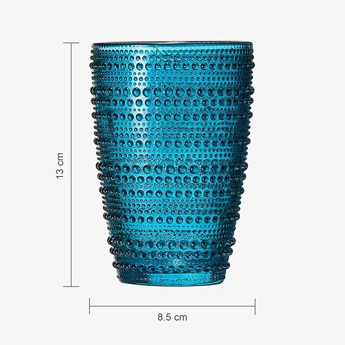 Khen Beaded Highball Tumbler Drinking Glasses Set | Set of 6 | Vintage Hobnail Bubble Design Whiskey Glassware, Old-Fashioned, Art Deco Glass for Water, Wine, Cocktail Dishwasher Safe (14.6 OZ)