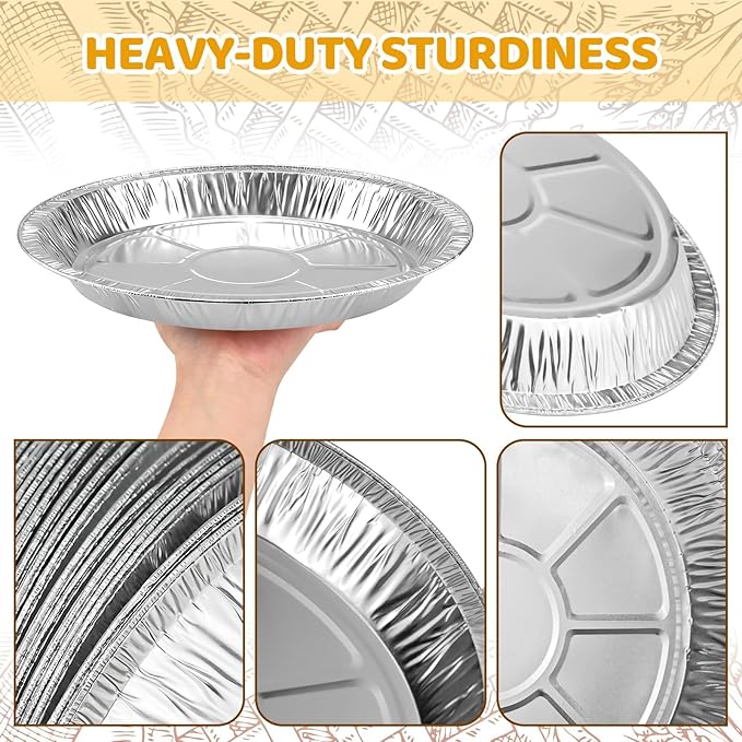 50 Pack 9 Inch Disposable Aluminum Foil Pie Pans - Curl Lip Design, Lightweight & Sturdy with Even Heat Distribution for Tarts & Pastry Crusts