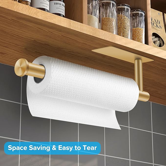 2nd Gen Paper Towel Holder Under Cabinet No Drilling, [More Sturdy] Self Adhesive or Drilling Paper Towel Holder Wall Mount for Kitchen, RV, [Fit Mega Paper Towel Roll] SUS304 Stainless Steel