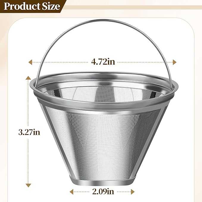Coffee Filter Compatible with Cuisinart, Stainless Steel Coffee Filter Replacement for Cuisinart DCC 1200P1 3200NAS 3400NAS Coffee Machines - Coffee Maker Parts Reusable Coffee Filters # 4
