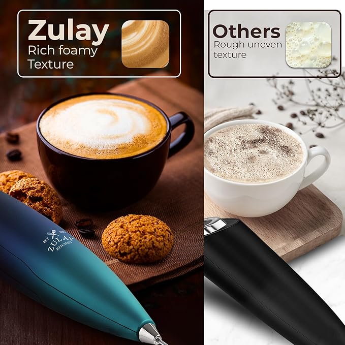 Zulay Kitchen Patented Tornado Triple Whisk Milk Frother with 4 Duracell Batteries – Handheld Foam Maker for Coffee, Lattes, Matcha & Hot Chocolate – Rich, Creamy Froth in Seconds - Sea Depth