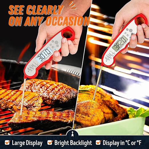 Digital Meat Thermometer, Waterproof Instant Read Food Thermometer for Cooking and Grilling, Kitchen Gadgets, Accessories with Backlight & Calibration for Candy, BBQ Grill, Liquids, Beef, Turkey…