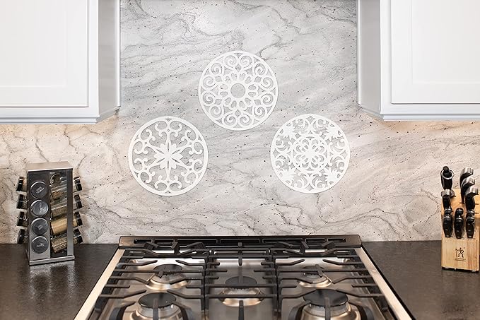 GASARÉ, Extra Large, Thick, 10" Silicone Trivets for Hot Dishes, Pots, and Pans, Hot Pads for Countertops, Flexible, Dishwasher Safe, 10 x ¼ Inches, Set of 3, White