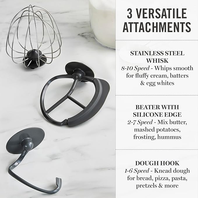 Martha Stewart Tilt-Head Stand Mixer, 12 Speed, 5.3QT Stainless Steel Bowl, Splash Guard with Pour Chute, Whisk, Dough Hook, Flat Beater, Electric Kitchen Baking Mixer, Bread, Cake, Whip, Sky Blue