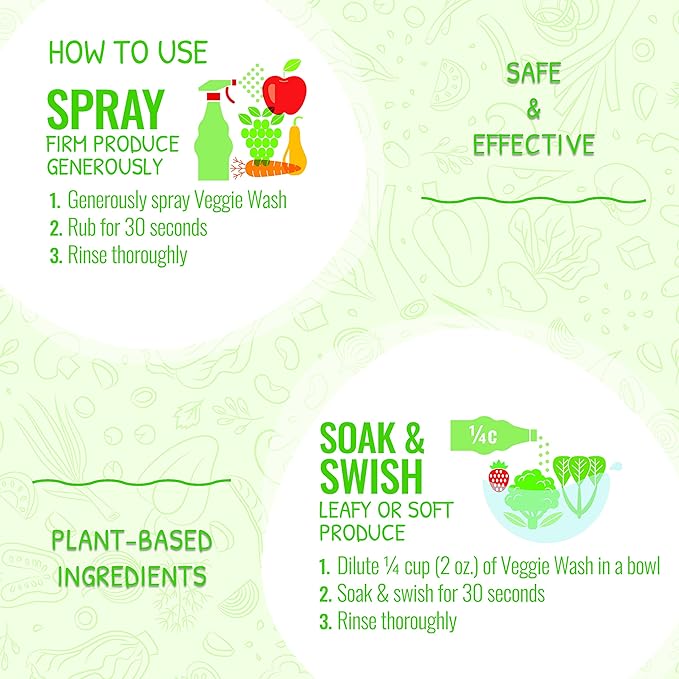 Veggie Wash Fruit & Vegetable Wash, Produce Wash and Cleaner Bundle Pack - 16 oz. Spray and 1 Gallon Refill, Packaging May Vary