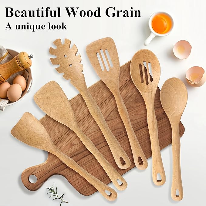 Wooden Spatula Set, 6 Pack Kitchen Wood Slotted Spoon Spatulas Turner Utensils for Cooking, Non Toxic Solid Wooden Spatulas Natural Wood Serving Spoons Spaghetti Utensil Set for Nonstick Cookware