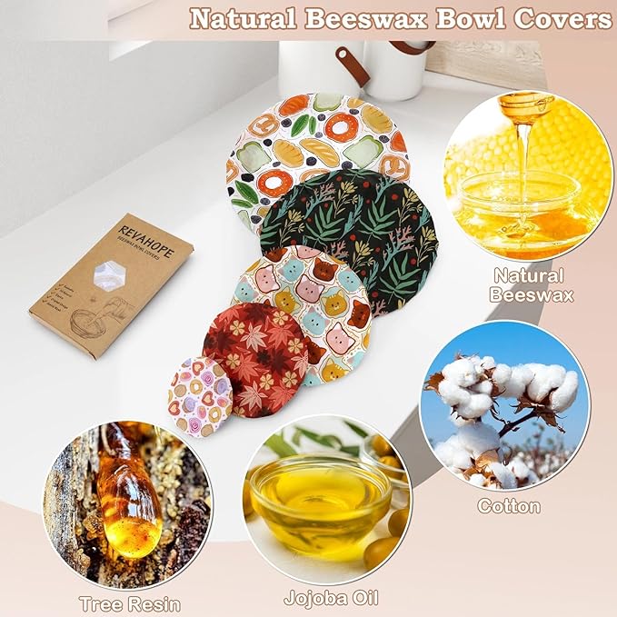 5-Size Reusable Beeswax Bowl Covers for Bread Proofing, Cotton Cloth Flexible Beeswax Wraps for Food Storage(Maple Leaves)