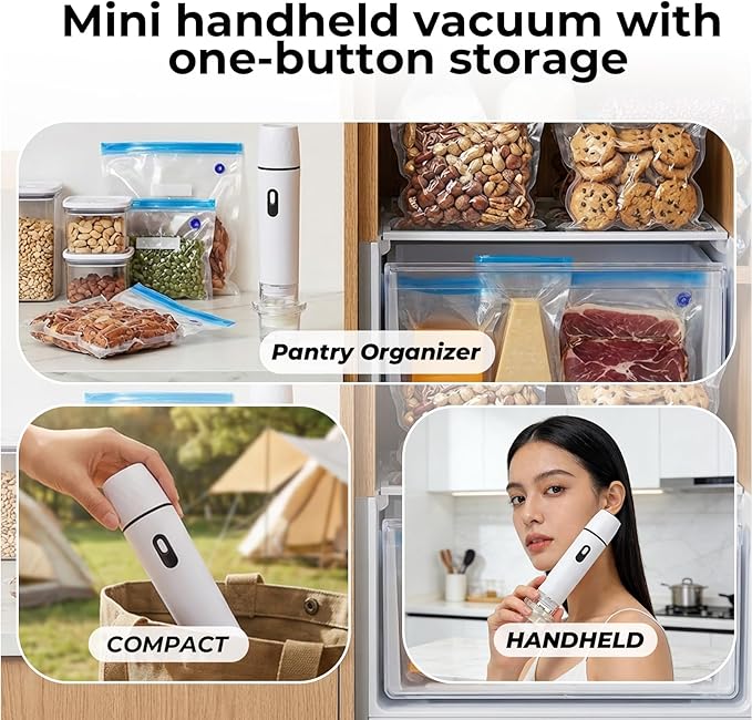 Vacuum Sealer + 15 Reusable Vacuum Bags Powerful Portable Vacuum Sealer for Food，White