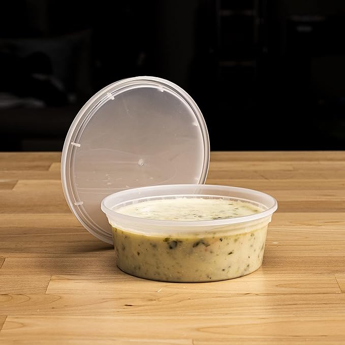 TIYA Food Containers - 32oz Bulk 240 Pack with Lids - Plastic Food Storage to-Go Containers - Reusable Microwavable Dishwasher Safe Cups - Airtight Leak Proof for Soups & Meal Prep
