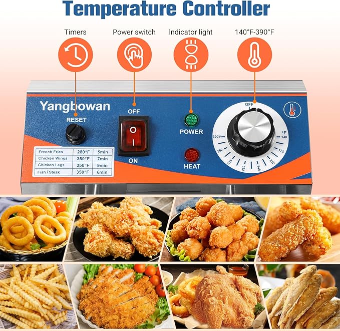 12L Commercial Deep Fryer,1800W Deep Fryer with Basket,Adjustable Temperature,Lid,Stainless Steel Body DeepFryer Pot,Electric Coumtertop Fryer for Commercial Restaurant Home Use