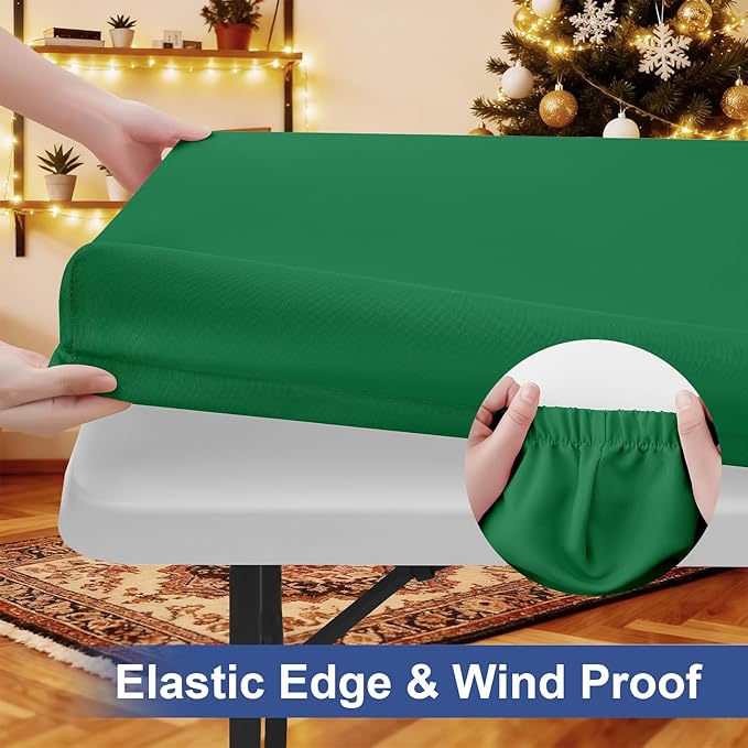 homing Rectangle Table Cloth Cover, Waterproof Polyester Elastic Fitted Tablecloth, Fits for 6 Foot Folding Tables, Washable Table Protector for Christmas, Holiday, Party (Hunter Green, 30" x 72")