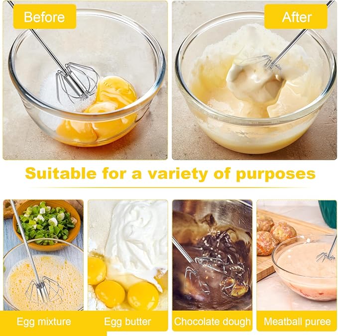 Stainless Steel Egg Whisk, 14 Inch Hand Mixer Whisk, Upgraded Semi-automatic Whisk, Ideal For Blending, Whisking, Baking tool, Beating Eggs, Butter & Milk, Suitable For Home Kitchen Use.