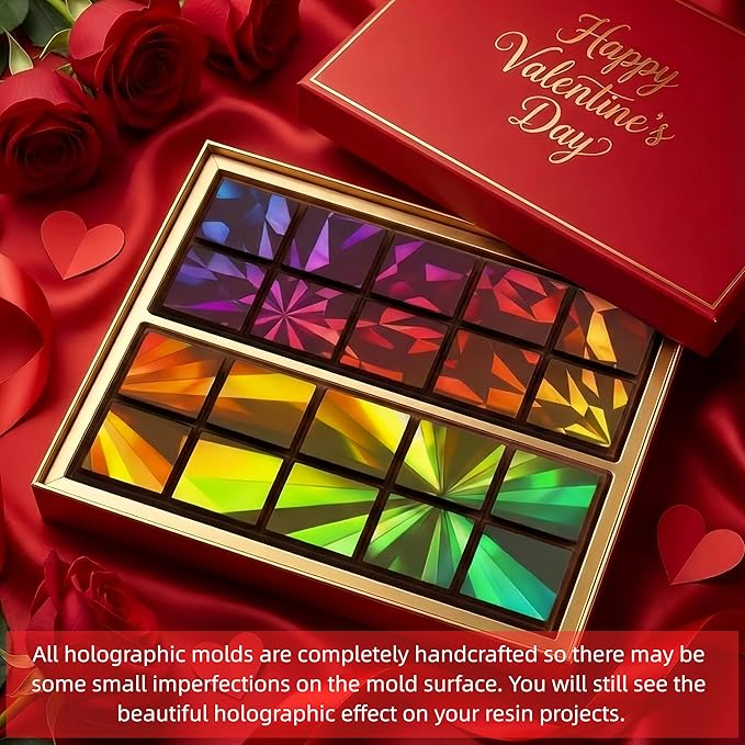 Ziliny Windmill and Diamond Holographic Chocolate Bar Mold Silicone, Rainbow Light Effect Chocolate Bar Deep Thick Molds for DIY Candy Dessert Baking, Candy, Wax Melts, Cake Decoration (Square)