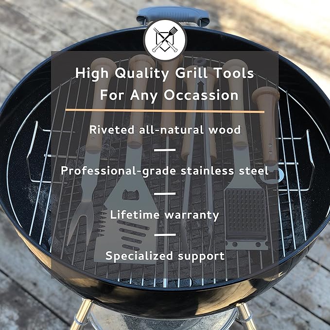 Baseball BBQ | 'Splitfinger' Grill Tongs | BBQ Grilling Accessories & Utensils for Baseball Fans | Patented Wooden Bat Handle & Quality Stainless Steel | Add to Set