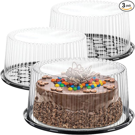 10-11" Plastic Disposable Cake Containers Carriers with Dome Lids and Cake Boards | 3 Round Cake Carriers for Transport | Clear Bundt Cake Boxes/Cover | 2-3 Layer Cake Holder Display Containers