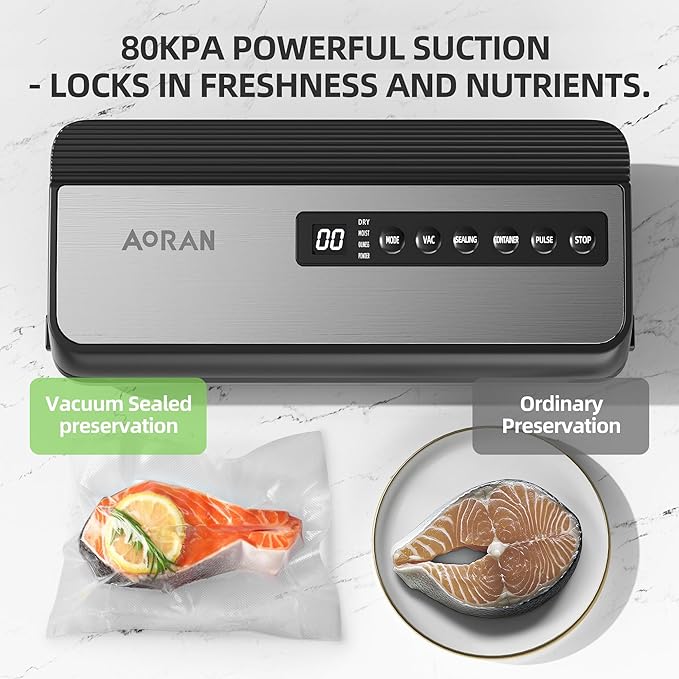 Vacuum Sealer Machine 80KPa Powerful Compact Food Vacuum Sealer with Bags Storage Includes 10 Bags 1 Bag Roll Dry Moist Modes for Food Preservation Kitchen Storage
