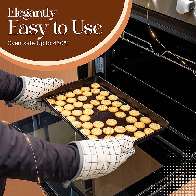 Nonstick Bakeware Set 8 Piece - Stackable Baking Pan Set, Oven safe 450°F, Carbon Steel Baking Set with Muffin, Loaf, Cookie Sheets & Roaster, Easy Storage, BPA-Free (Dark Brown)