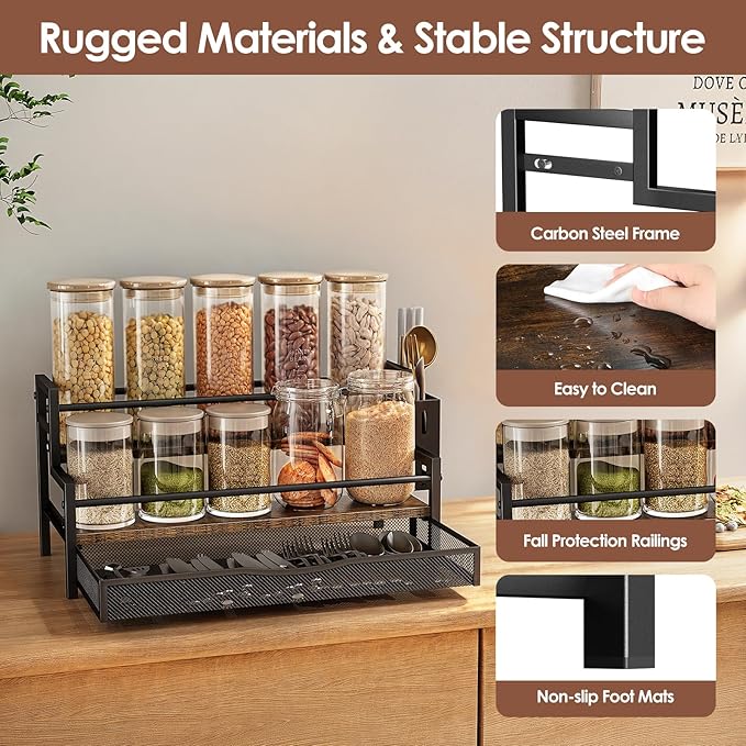 Water Bottle Organizer for Full Stanley 40 oz Tumbler with Handle, 2 Tier Tumbler Organizer for 8 Cups, Kitchen Pantry Organizers and Storage for Owala Stanley Cup Accessories, Brown