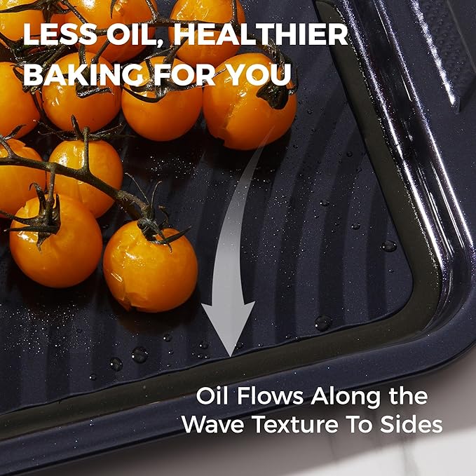 HONGBAKE 9-Piece Non Stick Baking Pans Set with Wave Texture for Reduced Oil, 0.8mm Thick Non Toxic Bakeware Sets, Includes Stackable Cookie Sheets for Oven Cooking, Cake Pan, Muffin Pan, Blue