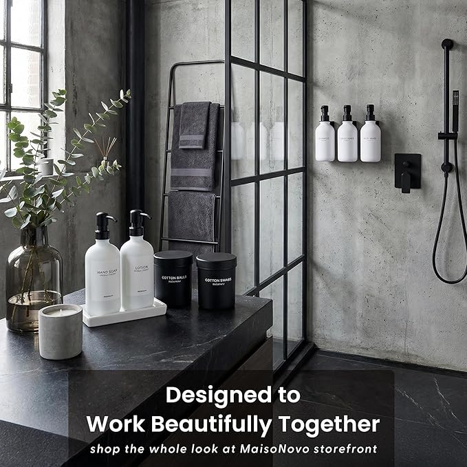 MaisoNovo Bathroom Soap Dispenser Set- Soap and Lotion Dispenser Set with White Soap Dispenser, Black Pumps & Ceramic Tray