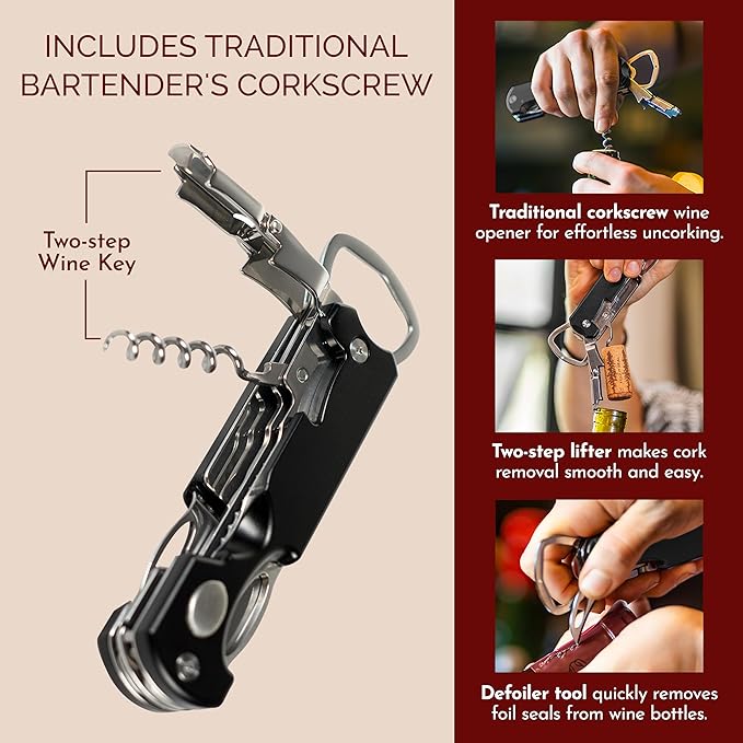 Bartender's All-in-One Bar Tool Set: Corkscrew, Zester, Citrus Knife and Bottle Opener Kit with Magnet for Picnics, Tailgating, BBQs, Camping, Travel, Beach Parties and Bartending, Blue