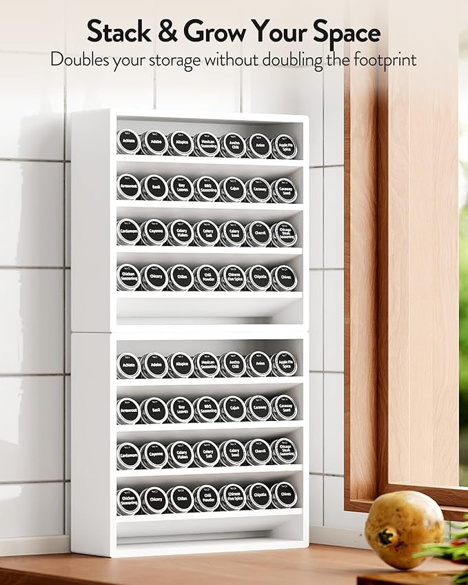 Orimade 4 Tier Spice Rack Organizer for Cabinet, Freestanding Bamboo Seasoning Rack for Countertop, Cupboard, Pantry, Kitchen, 13.18 x 4.13 x 12.2 inches(Spice Jars Not Included), Walnut Stain