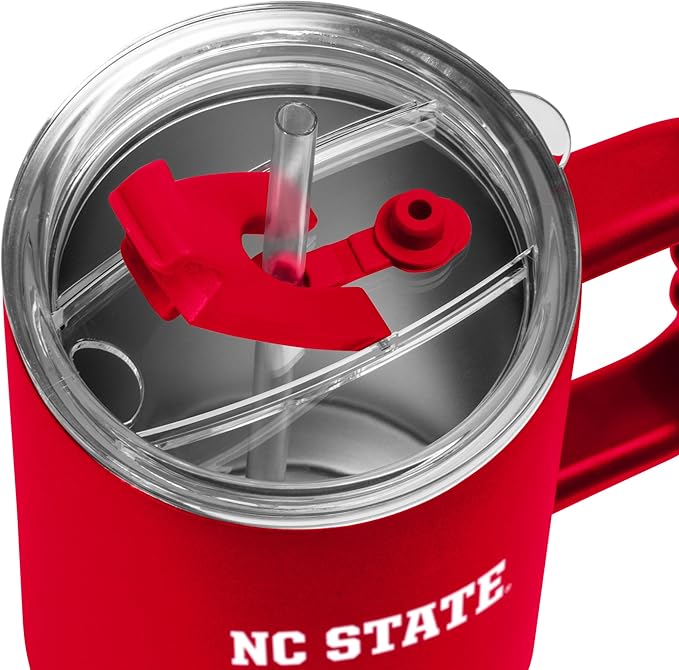 Logo Brands NCAA 40 oz Tumbler with Handle -Stainless Steel Insulated Travel Tumbler with Straw Lid – Powder Coated, Leak-Resistant, Keeps Drinks Hot/Cold – Great for Tailgating, or Everyday Use