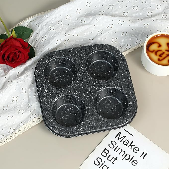 Walooza 4 Cup Muffin Pan 2 Pack, Nonstick Mini Muffin Tin for Air Fryer, 1.18In Deep Cupcake Baking Pan for Frittatas, Tarts, Brownies