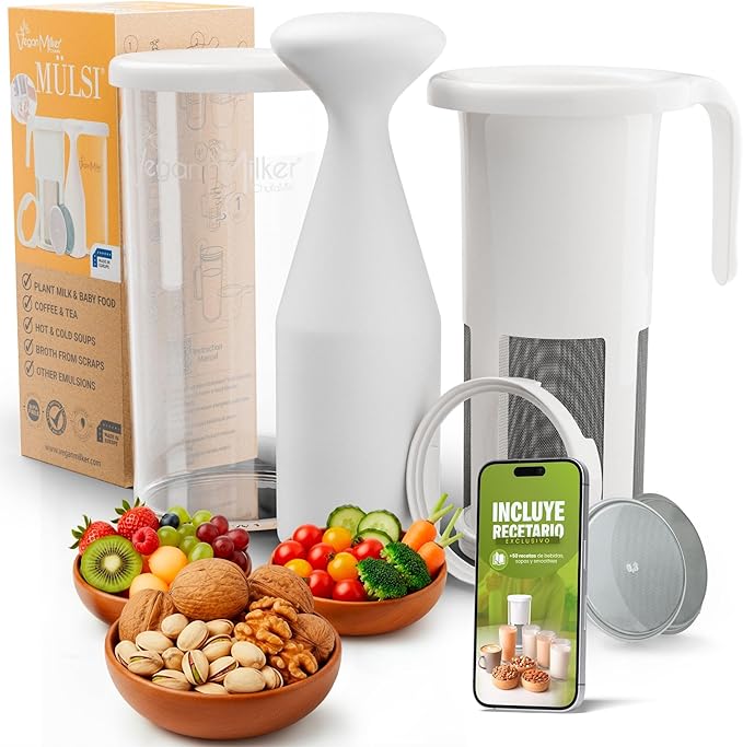 Vegan Milker MLSI - Plant Milk Maker for Homemade Nutmilk, Almond & More - Interchangeable Discs for Custom Emulsion & Creaminess, 1 Liter in 1 Minute - Recipe eBook