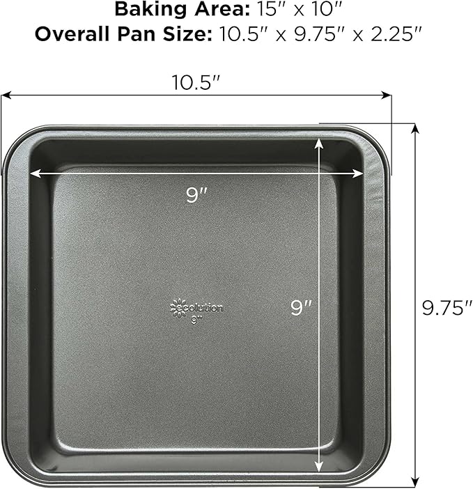 Ecolution Bakeins Cookware Non-Stick Heavy Duty Carbon Steel, Square 9”, Gray (Pack of 2)