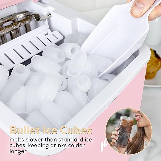 Igloo Portable Ice Maker with Handle & Scoop- Countertop Ice Maker with LED Control Panel & 1.5 Qt Water Tank- Ice Maker Produces 26 Lb Of Ice In 24 Hours With 9 Large or Small Cubes In 7 Minute -Pink