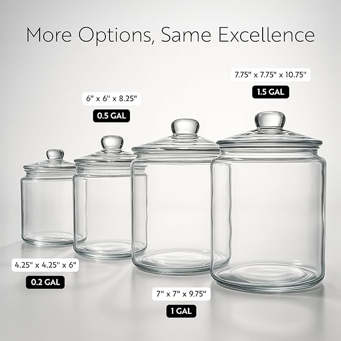 Restaurantware Vetri 0.5 Gallon Glass Storage Jar 1 Dishwashable Glass Cookie Jar - Airtight Seal Wide Opening Clear Glass Candy Jar Knob Handle Lid For Kitchen Laundry Or Storage