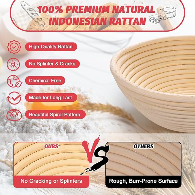 EWFEN Sourdough Starter Kit with Round & Oval Banneton, Complete Sourdough Bread Baking Supplies, Bread Proofing Basket with Starter Jar, Bread Making Tools Kit for Beginners & Bakers