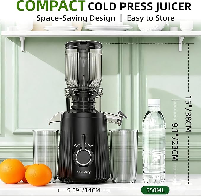 Cold Press Juicer Machines, Slow Masticating Juicer with Large Chute, Self-Feeding Juice Extractor for Whole Fruits & Vegetables, 98% Juice Yield, Quiet & Easy to Clean, Black