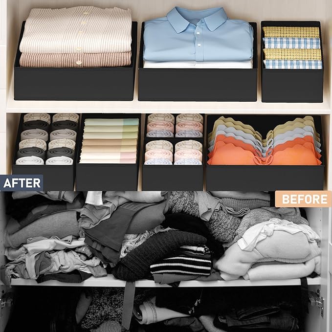 DIMJ Drawer Organizer Clothes - 18 Pack Closet Drawer Organizer Bins for Baby Clothes Storage, Fabric Dresser Organizer for Nursery Bedroom, Foldable Small Drawer Dividers for Underwear Socks