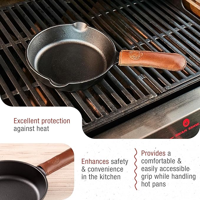 Victoria Leather Handle Cover for Cast Iron Skillets, Heat-Resistant Pan Handle Sleeve, Handmade in Colombia, Small