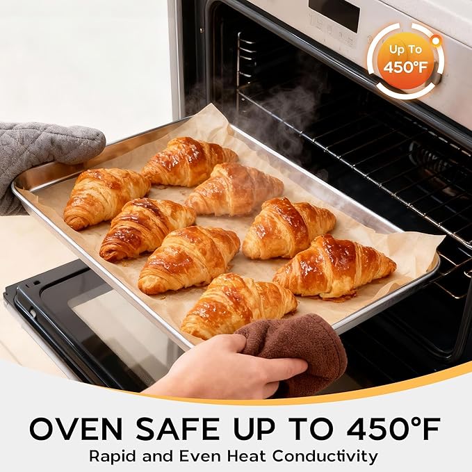 Onader Baking Sheet Set of 2, 12.5" x 9.7" Food-Grade Stainless Steel Quarter Sheet Pans for Baking, Metal Cookie Toaster Oven Pan Tray, Heavy Duty & Dishwasher Safe
