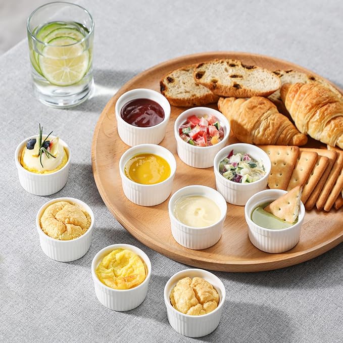 MALACASA Mini Ramekins 2 oz set of 24, Ramiken, Ceramic Creme Brulee Ramekins, White Custard Cups, Small Dipping Bowls for Kitchen Serving Sauce Condiments, Dishwasher Oven Safe, Series RAMEKIN.DISH