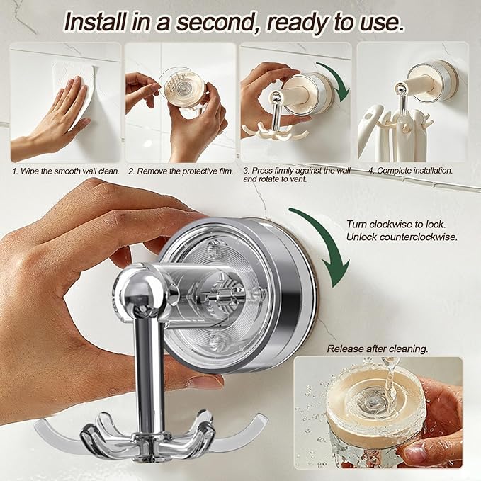 MFMYEE Kitchen Suction Cup Hook, 360 Degree Rotating Storage with Multiple Claws, Punch-Free Organizer, Shower Suction Cup with 6 Hooks (Transparent)