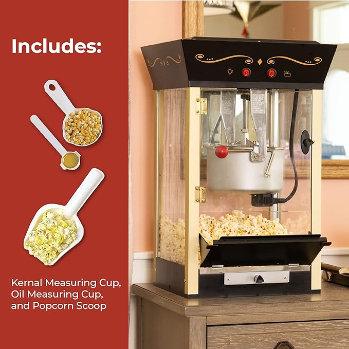 Nostalgia Popcorn Maker Machine - Professional Cart With 8 Oz Kettle Makes Up to 32 Cups - Vintage Popcorn Machine Movie Theater Style - Black
