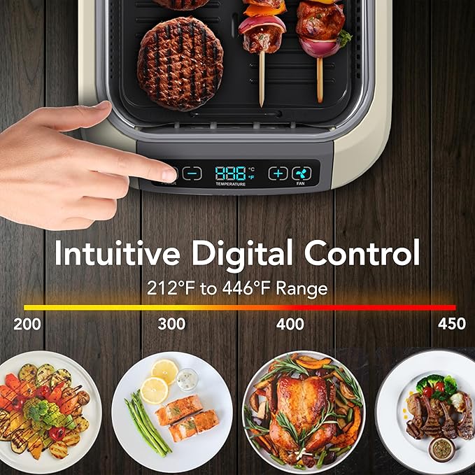 OVENTE Smokeless Indoor Grill, 1500W Electric Portable Korean BBQ Grill with One-Touch Control, LED Smart Display, Tempered Glass Lid, Two Removable Non-Stick and Dishwasher Safe Plates, White SGR85W