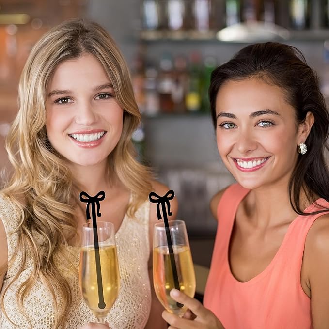 Black Bow Drink Stir Sticks 20PCS Acrylic Stirrers for Cocktail Swizzle Coffee Shirley Temple Bar Supplies Party Decorations (Black)