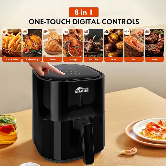 4.5QT Air Fryer, Compact Digital Touch Control Easy Cooking & Reheat, Countertop Air Fryers for Kitchen, Veggies, Frozen Food, Nonstick Square Basket Dishwasher-Safe, for 1-3 People