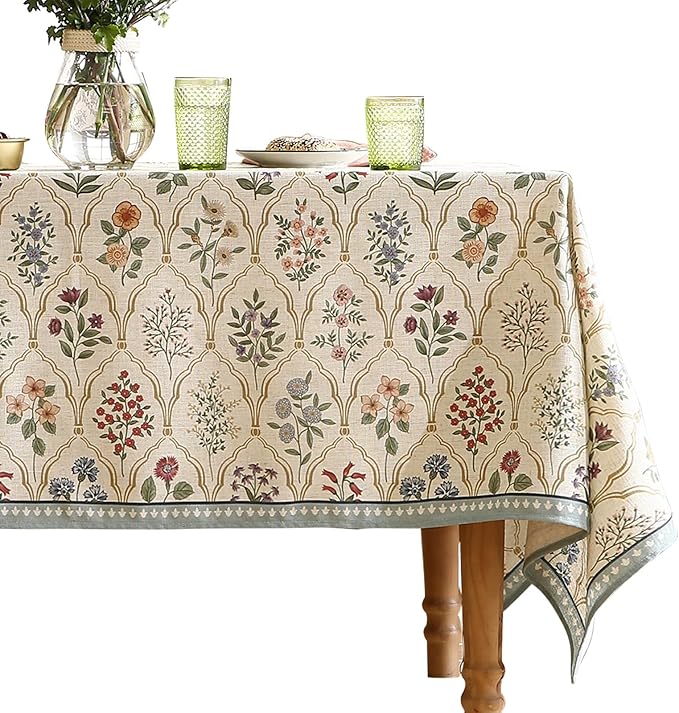 ISAENNE Designer Linen Extra Long Rectangle Tablecloth,Western Colorful Floral Indoor Table Cloth,Wrinkle Resistant Decor Tablecloths for Dining Thanksgiving Kitchen,63"*110"-Serenity B